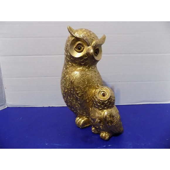 NEW Gold Owl and Baby Statue Figurine - Picture 1 of 6